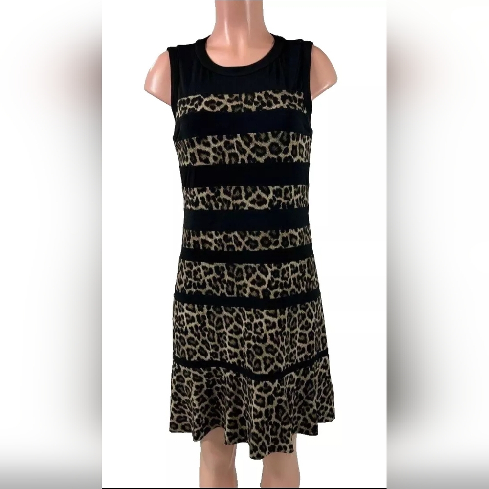 NEW Michael Kors Black Brown Banded Leopard Print Cocktail Dress Size M NWT